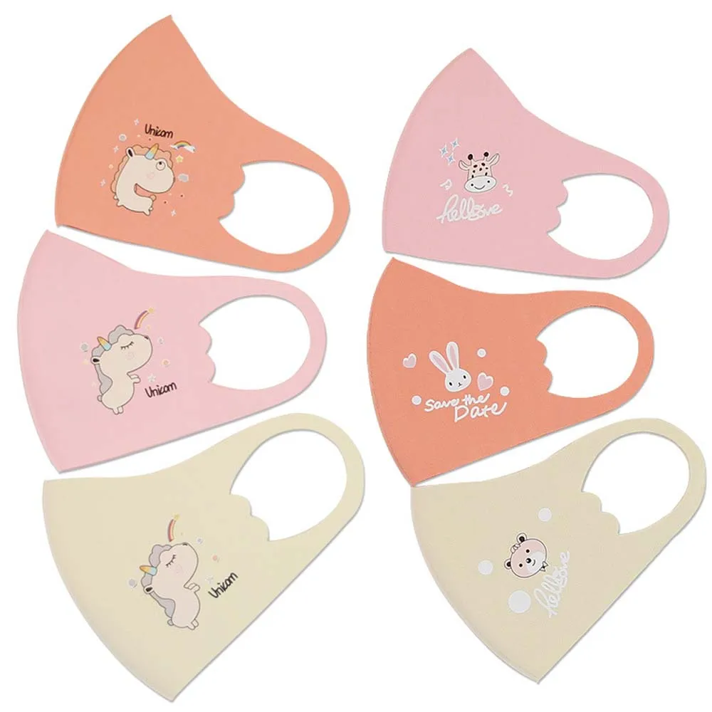 3 Pcs Kids Face Mask Baby Children Washable Ice Silk Cute Cartoon Protective Mouth Masks |