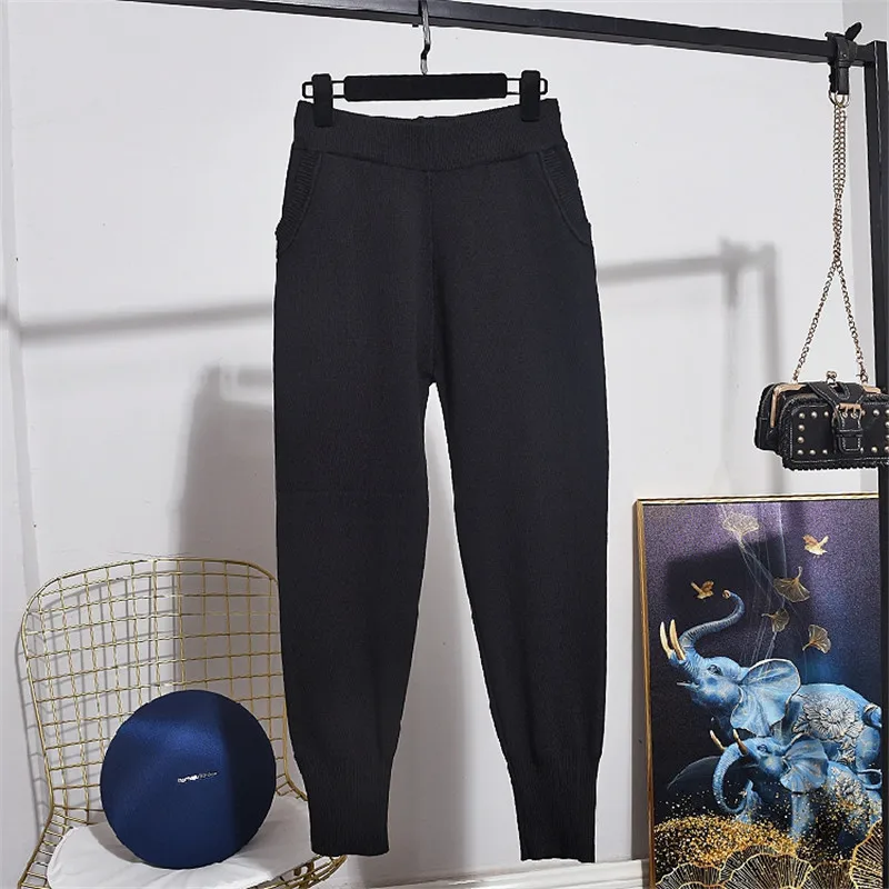 Высококачественный черный женский спортивный костюм осенне-зимний вязаный