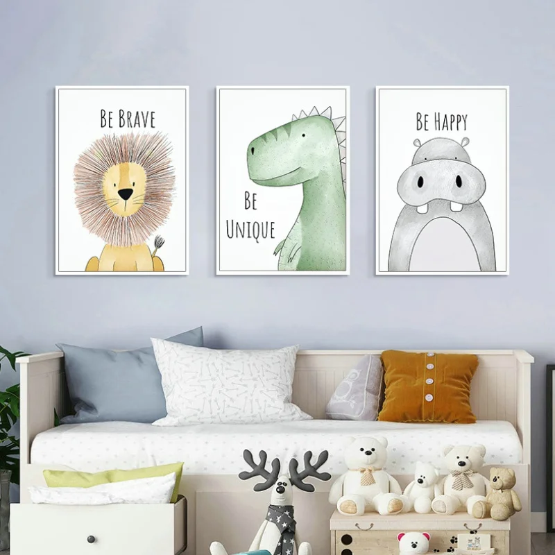 

Spray Color Cartoon Animal Lion Crocodile Hippo Giraffe Monkey Deer Canvas Painting Wall Picture Poster Living Room Decoration