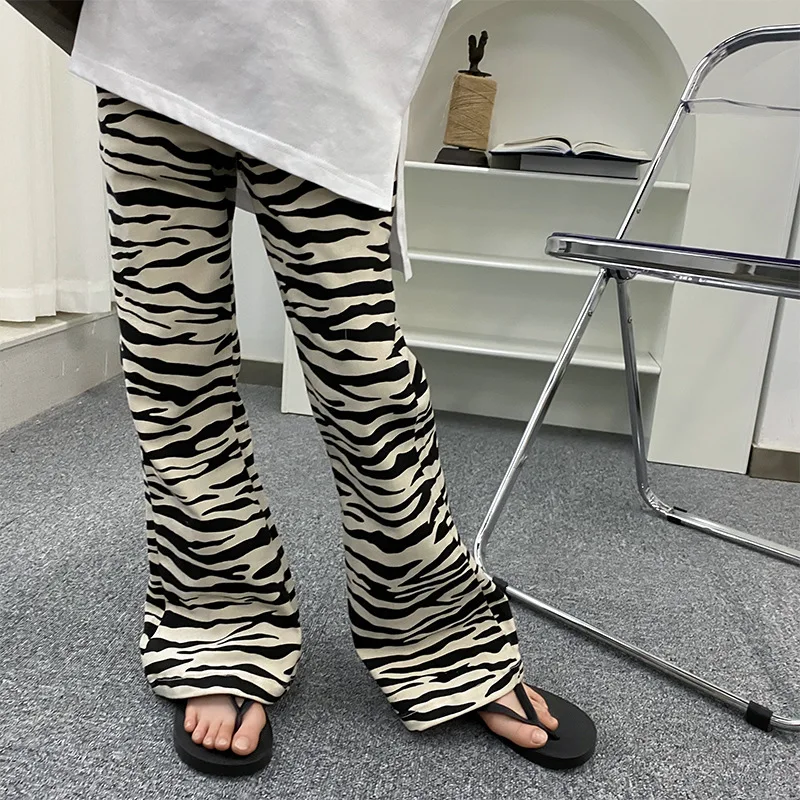 

Girls' Zebra Pattern Pants 2021 Spring New Girls' Hong Kong Style Retro Casual Western Flare Pants