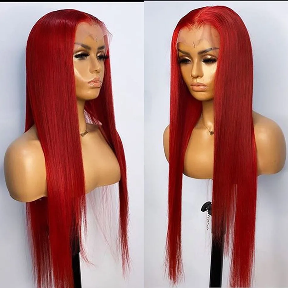 

Red Silky Straight Indian Remy Human Hair Lace Front Wigs for Black Women 13x4 Lace Front Wigs PrePlucked Hairline