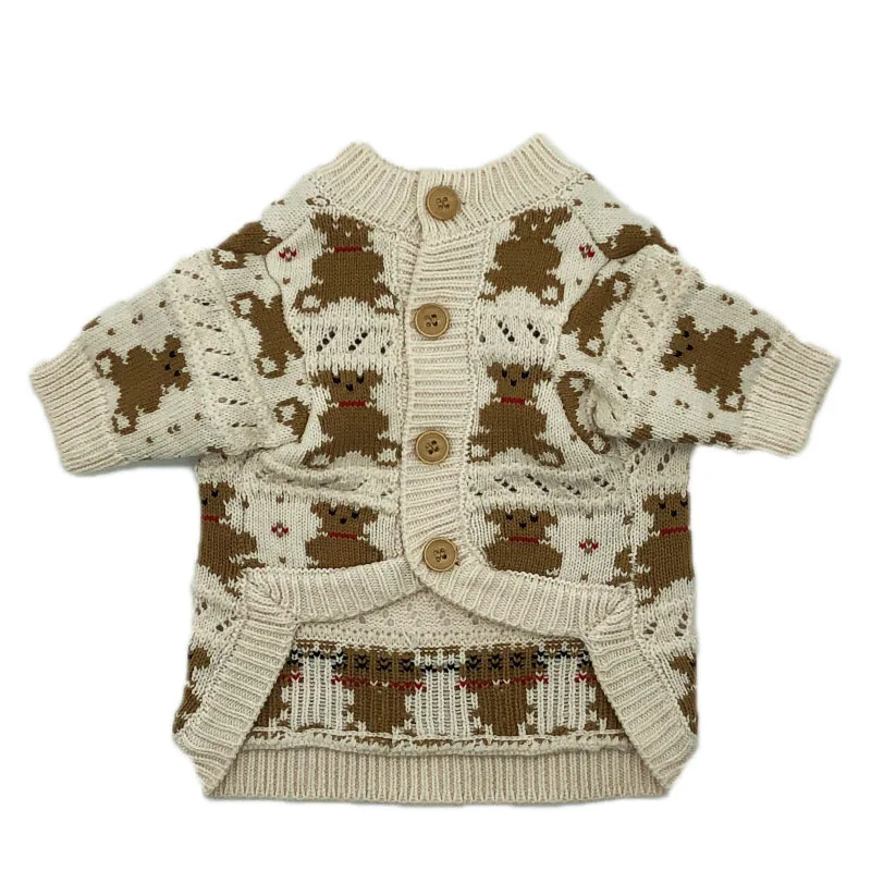 

Luxry Winter Dog Bear Sweater Cardigan Printed Single Breasted Gentleman Dog Clothes Tide Brand Coat Warm Teddy Costume