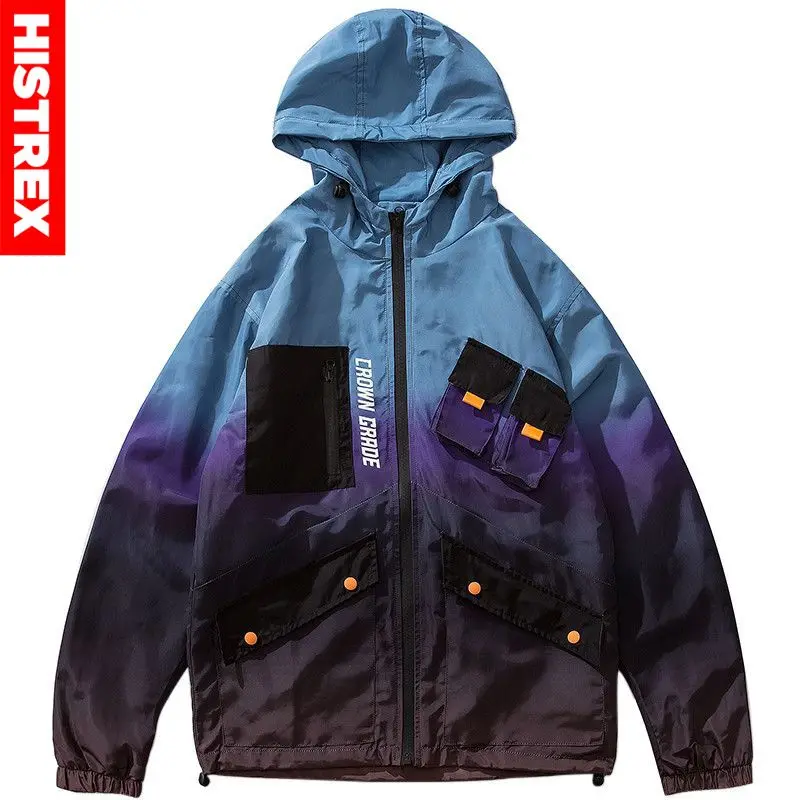 Мужская куртка в стиле хип хоп ветровка уличная одежда Харадзюку с градиентными