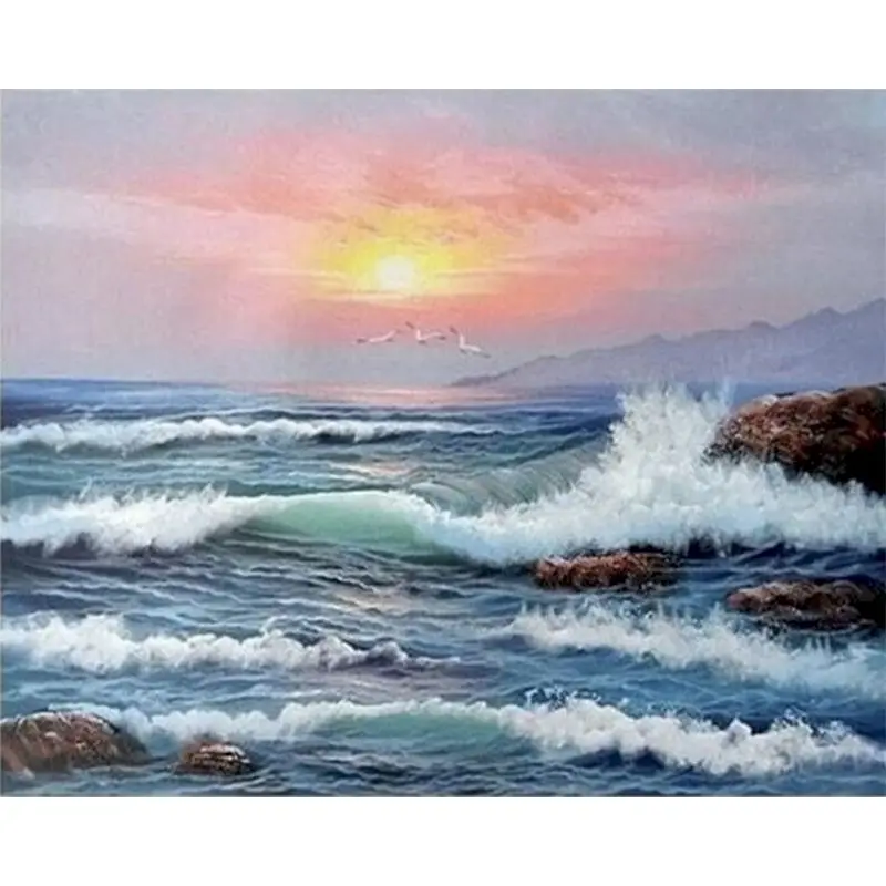 

Gatyztory Frame Sea Wave Paint By Numbers For Adults Kids Handpainted Oil Painting Landscape Canvas Drawing DIY Gift Home Wall D