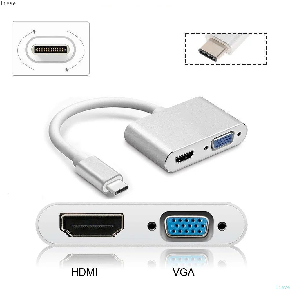 

Video Cables USB C Type C To HDMI VGA Adapter 4K USB3.1 Audio Video Converter For Samsung Galaxy S10/S9/S8 Huawei Mate 20/P30