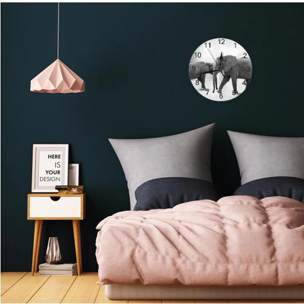 

Elephant Pattern Round Wall Clock Numeral Digital Dial Mute Silent Non-Ticking Battery Operated Clocks Decor Art for Living Room