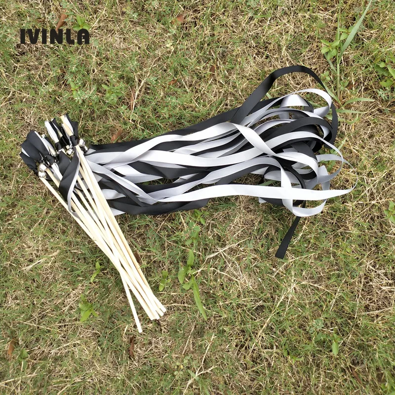 50 шт./лот черно-серые Свадебные Ленточные палочки с серебряными колокольчиками