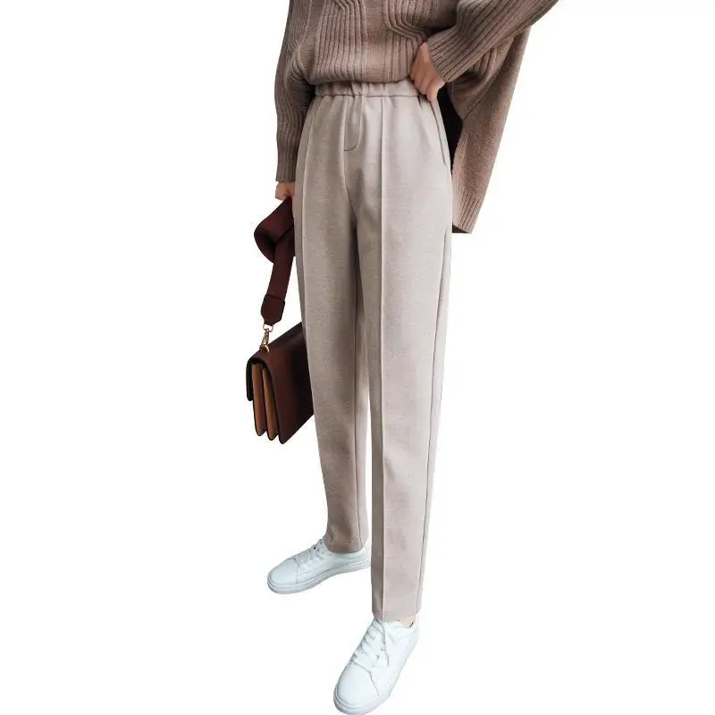 

Wavsiyier Plus Size Pant Thick Korean Winter Straight Casual High Waist Trousers Women Loose Autumn Solid 2020 Wide Leg Harem