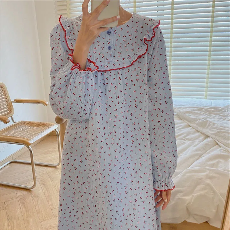 

Japanese Kimono Cute Nightgown Printing Temptation Night Skirt Long Sleeve Cotton Comfortable Home Clothes Fashion Nuisette
