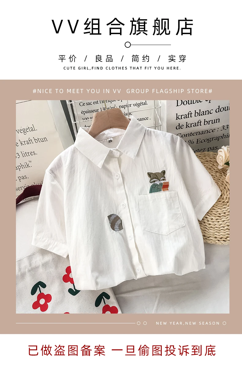 

Short-Sleeved Shirt New 2021spring and Autumn Design Sense Non-mainstream Hong Kong Blouse Women's College Style Chic Top
