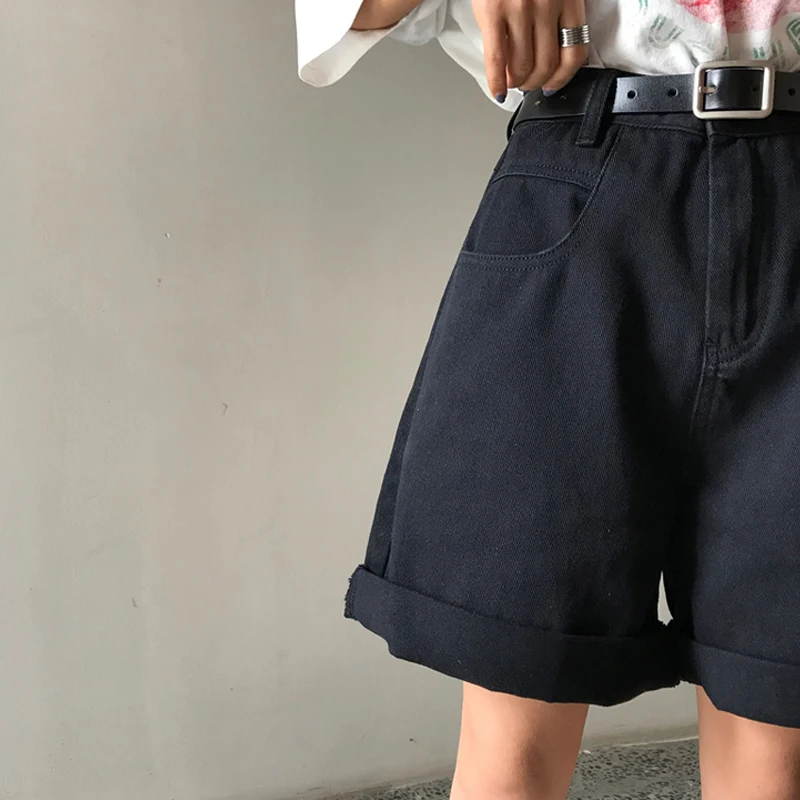 Женские свободные джинсовые шорты с широкими штанинами повседневные однотонные