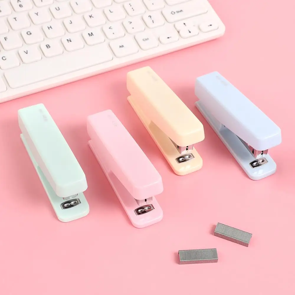 

JIANWU10# Cute macarons color Stapler Creative Pure Color Binding Machine give staples kawaii School office supplies