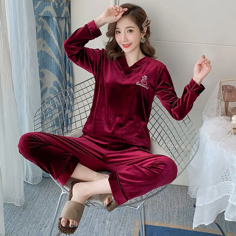 

Весенне-осенняя тонкая мягкая бархатная Пижама, Женская длинная Пижама, пижама в Корейском стиле, модель W77