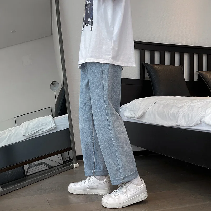 Solid Color Casual Jeans Men's Straight Wide Leg Denim Trousers