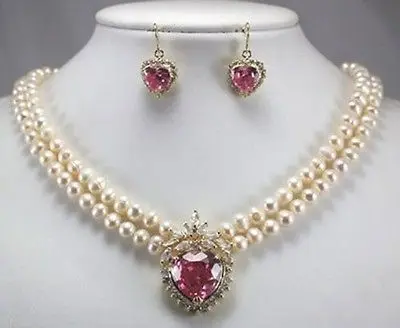 

Оптовая продажа, быстрая >>> Новое Двухрядное белое жемчужное ожерелье + розовое Бриллиантовое сердце AA1234 (A0516)