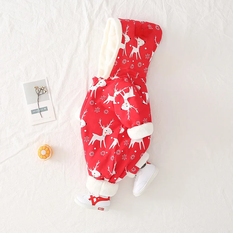 Детский Теплый комбинезон с капюшоном зимний мультяшным рисунком для