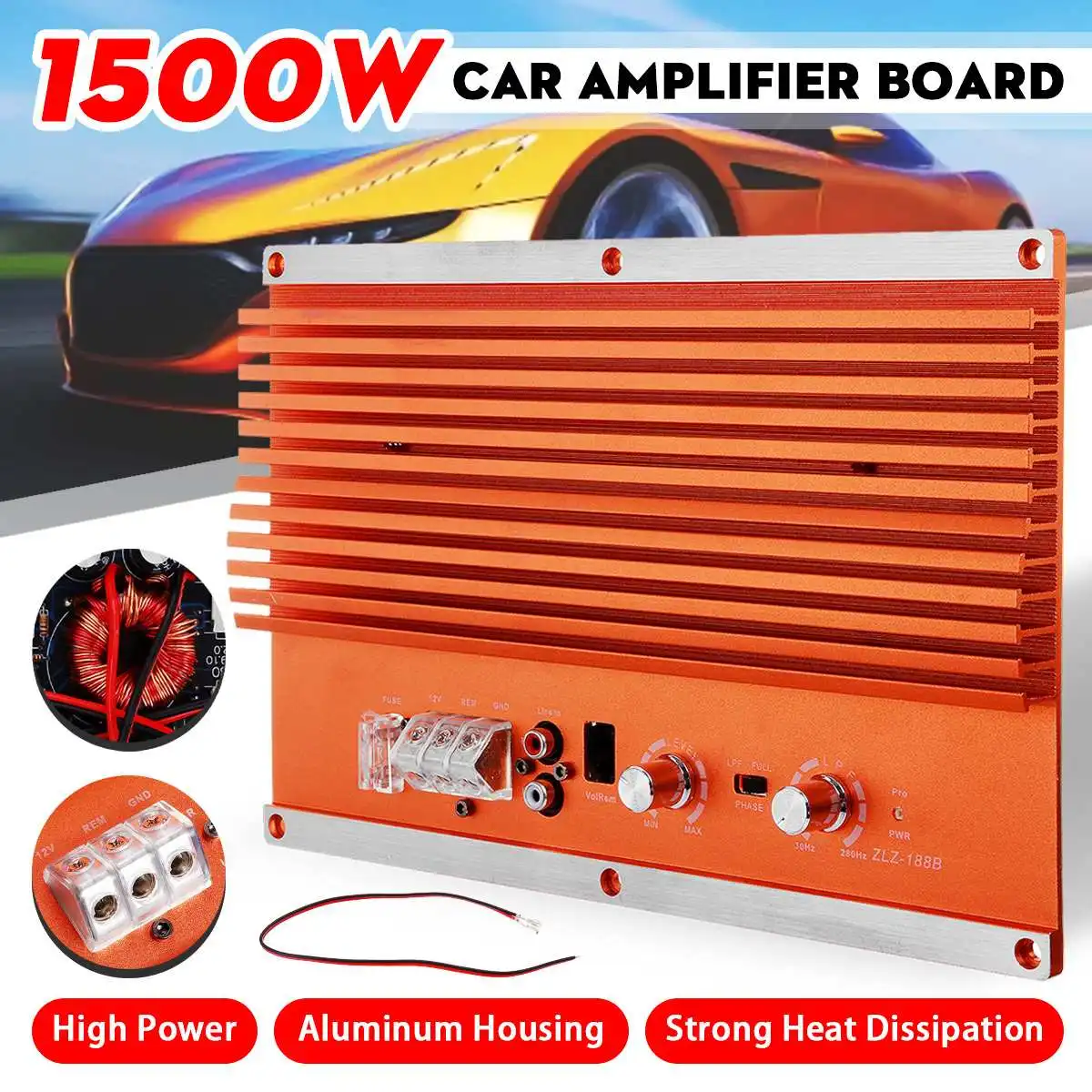 

ZLZ-180 12V 1500W Speaker Subwoofer Bass Module High Power Car Audio Accessories Mono Channel Durable Lossless Amplifier Board