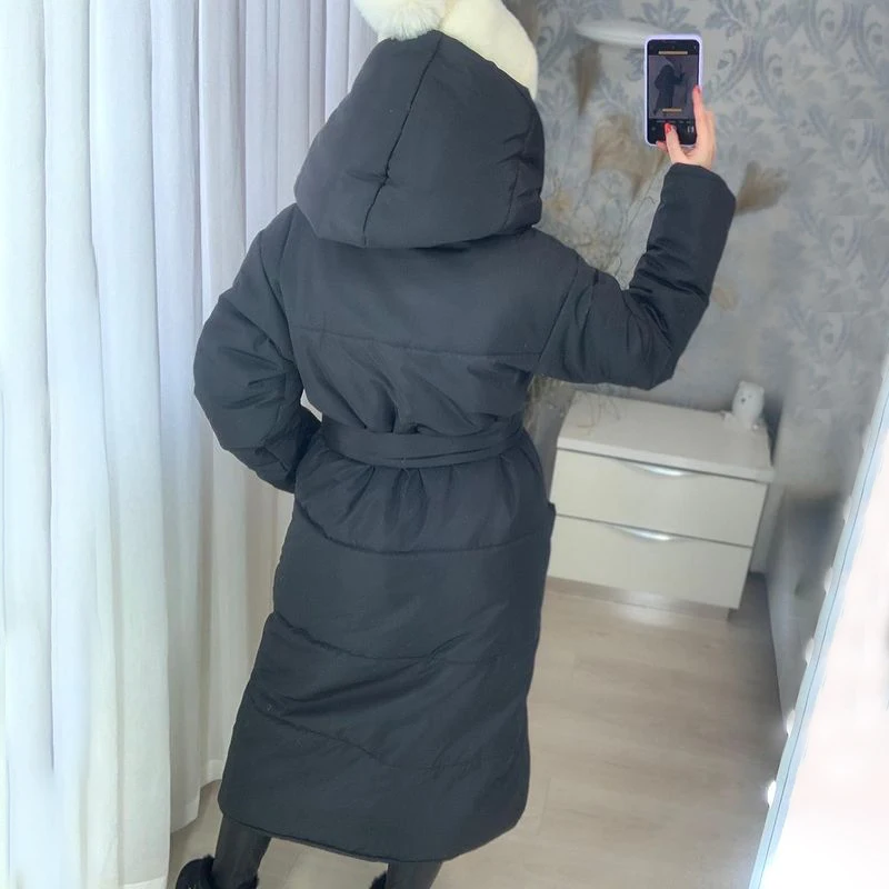Модные зимние толстые свободные парки XMAX с капюшоном женские элегантные длинные