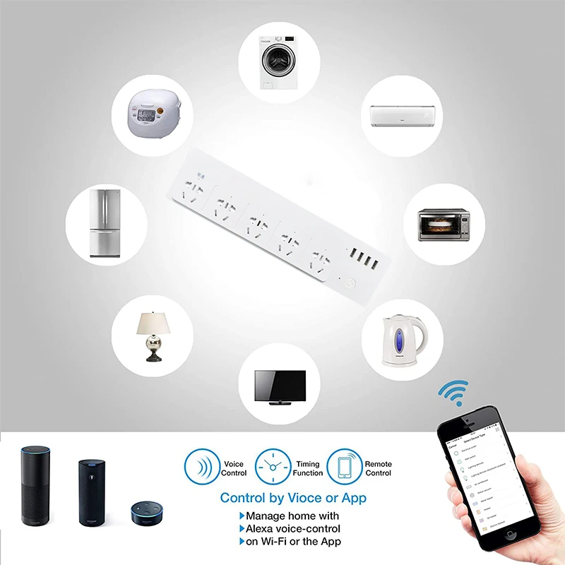 Умная лента питания разъем AU 4 USB для зарядки 2 м удлинитель розетки независимое