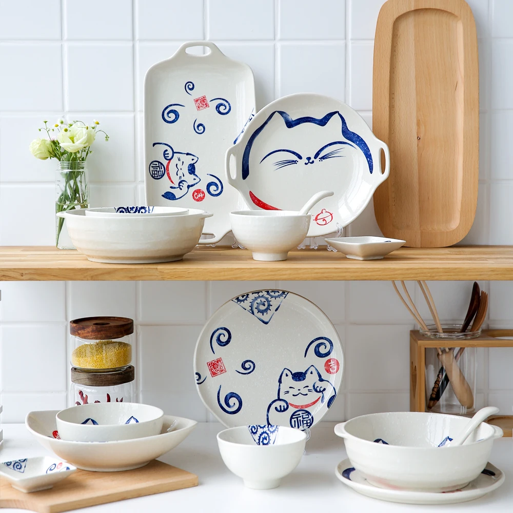 Японский творческий милый Кот керамическая посуда блюдо домашние тарелки чаши