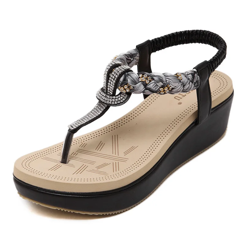 

2021 New Fashion Weave Ladies Shoes Summer Women's Sandals Rhinestone Bottom Female Clip Toe Shoe Women Sandals