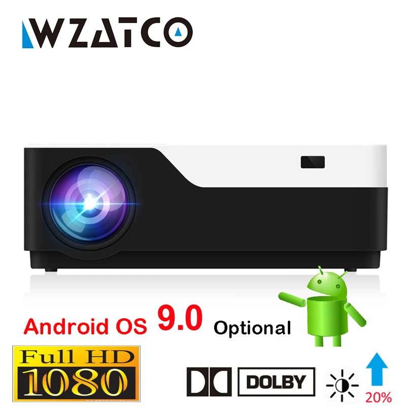 WZATCO 1920x1080P Android 9,0 wifi поддержка AC3 4K 200 дюймов Full HD 1080P светодиодный проектор видео проектор для домашнего кинотеатра 5500 люмен