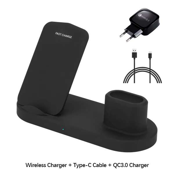4 в 1 Qi Быстрое беспроводное зарядное устройство подставка для iPhone XR XS Max 8 Plus AirPods Apple Watch серия Магнитная быстрая зарядная док-станция - Цвет: EU Plug