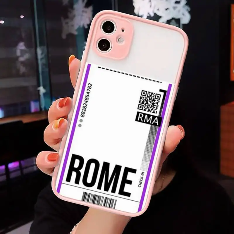 

Travel City Boarding Pass Phone Cases matte transparent For iphone 7 8 11 12 plus mini x xs xr pro max luxury brand cover