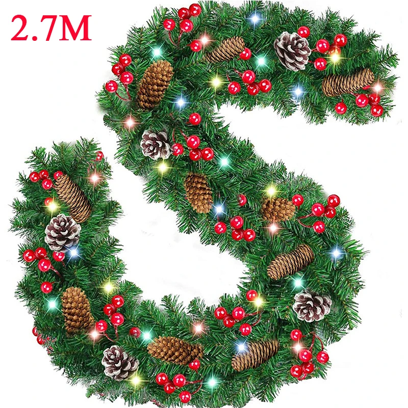 

Рождественская искусственная зеленая сосновая гирлянда 2,7 м, венок из ротанга, подвесной Декор Светильник кой, украшение для рождественско...