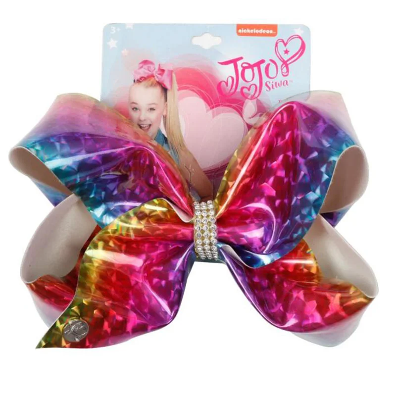 3 8 дюймов Jojo Siwa банты для волос для девочек радужные кожаные заколки со стразами узел ручной работы для девочек новые модные аксессуары для волос - Цвет: 3