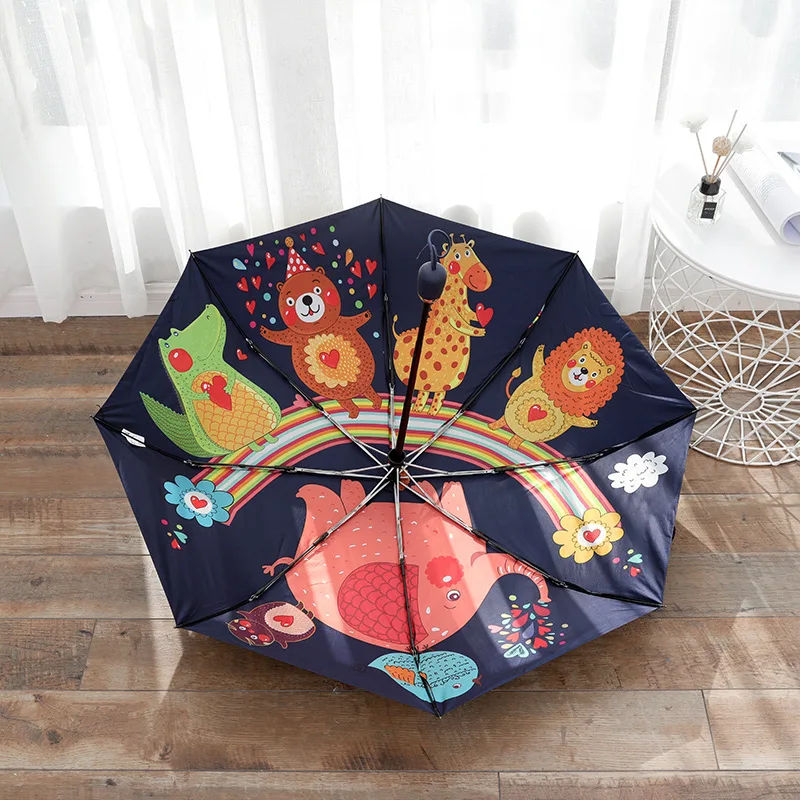 

Автоматический зонт со слоном, тройной складной зонт от дождя, виниловый Зонт двойного назначения для защиты от солнца, УФ-лучей