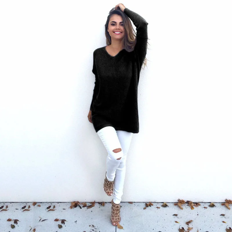 Модная Осенняя Женская толстовка с v-образным вырезом и длинными рукавами |