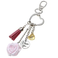 mothers day gift i love you mom lettering rose tassel pendant key ring chain