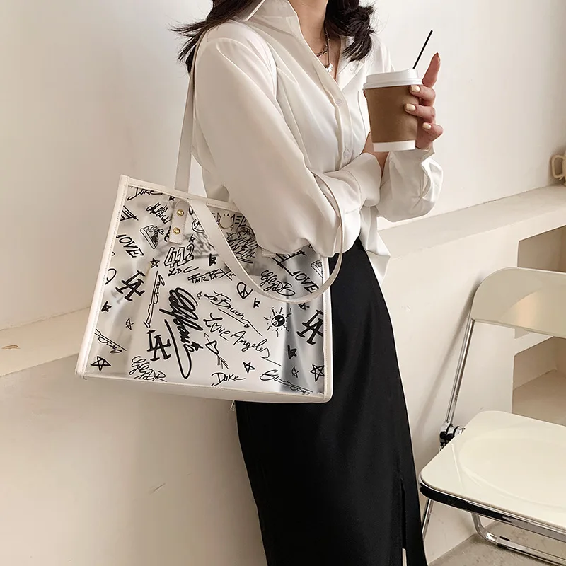 

2021 Women Shoulder Bags Transprent Color Jelly Female Fashionable Scrawl Handbags