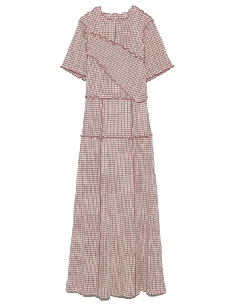 

2021 spring summer commuter short sleeve round neck Plaid slim Stretch Dress