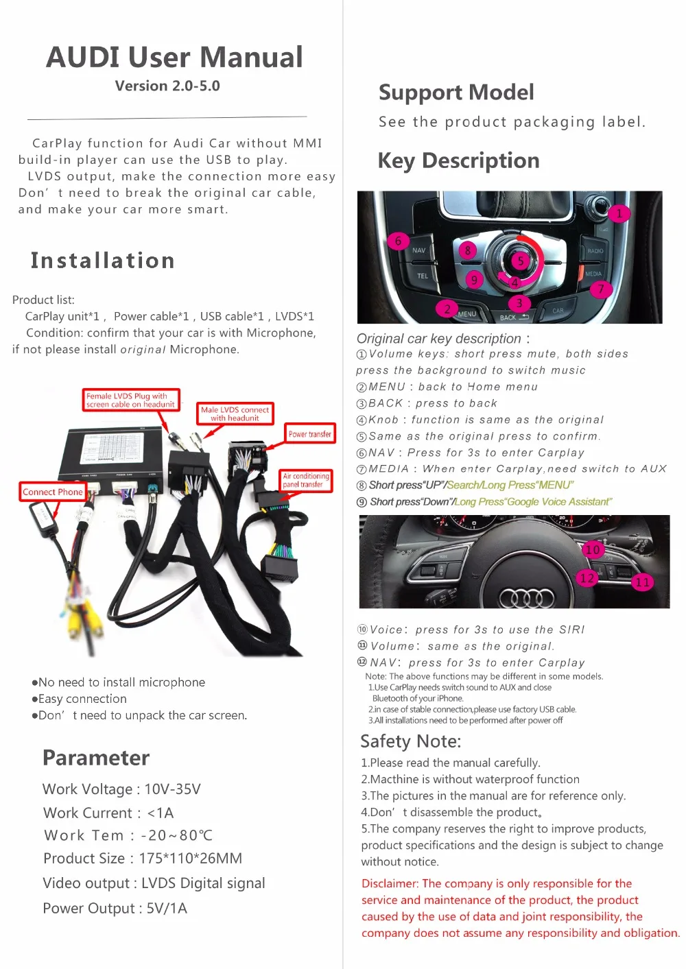 Carlinkit проводной Apple CarPlay декодер для Audi A4 A5 Q5 3g/3g+ MMI muItimedia интерфейс CarPlay и Android авто комплект модернизации