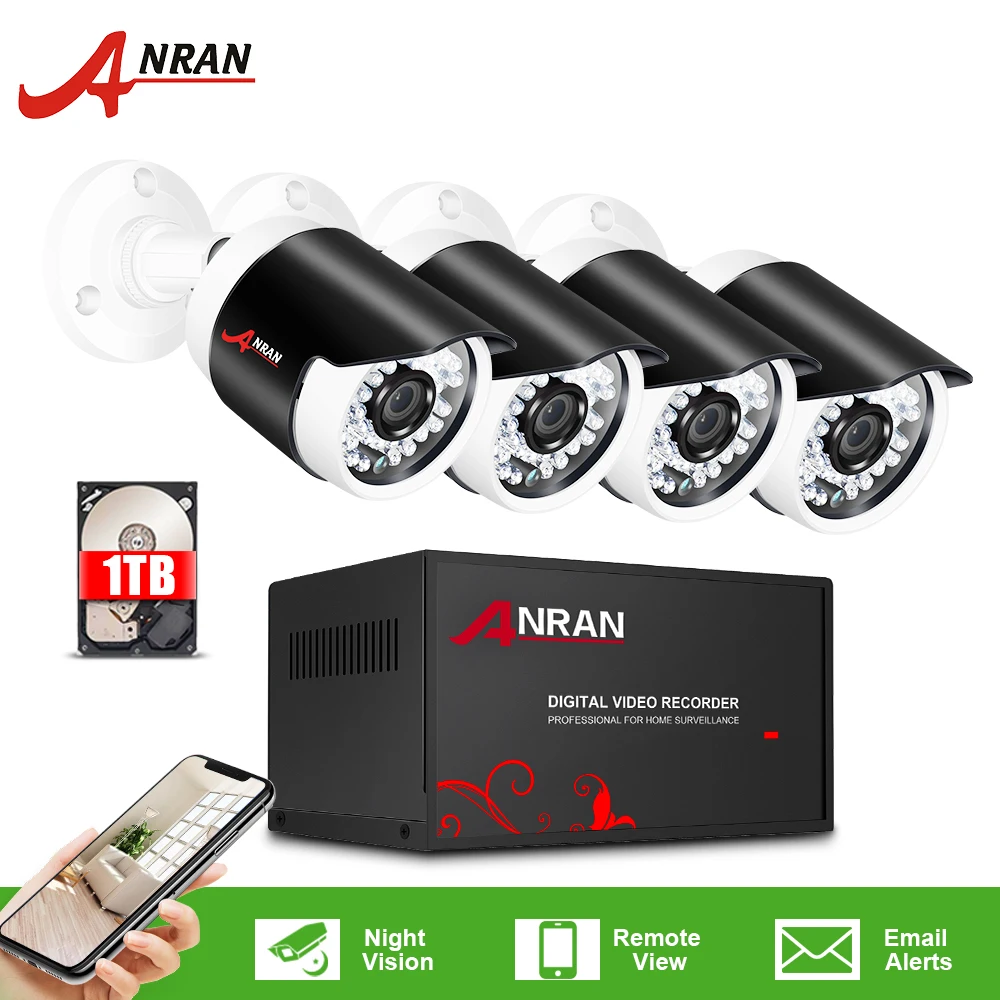 4CH DVR 4 X Camera ANRAN, 1080 P, AHD камера видеонаблюдения, аналоговая, HD камера безопасности, 4CH DVR, комплект, водонепроницаемая, для улицы, CCTV, домашняя система видеонаблюдения - Цвет: 4CH DVR 4 X Camera