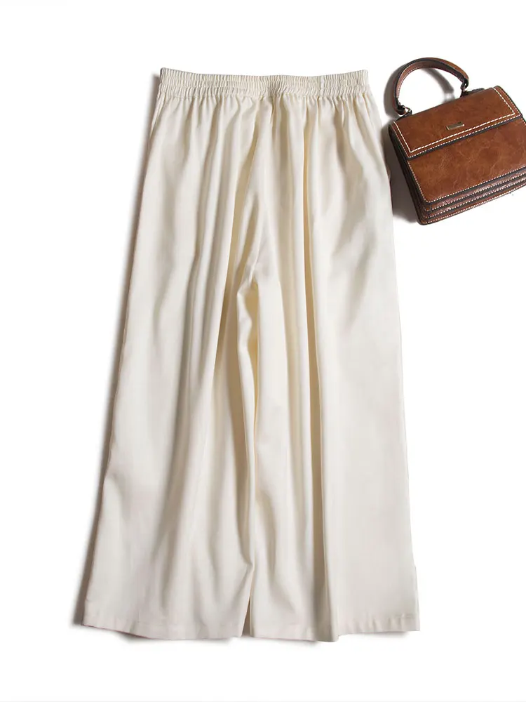 Thickened silk fabric 2021 women's fashion new mulberry silk wide leg pants casual pants Capris