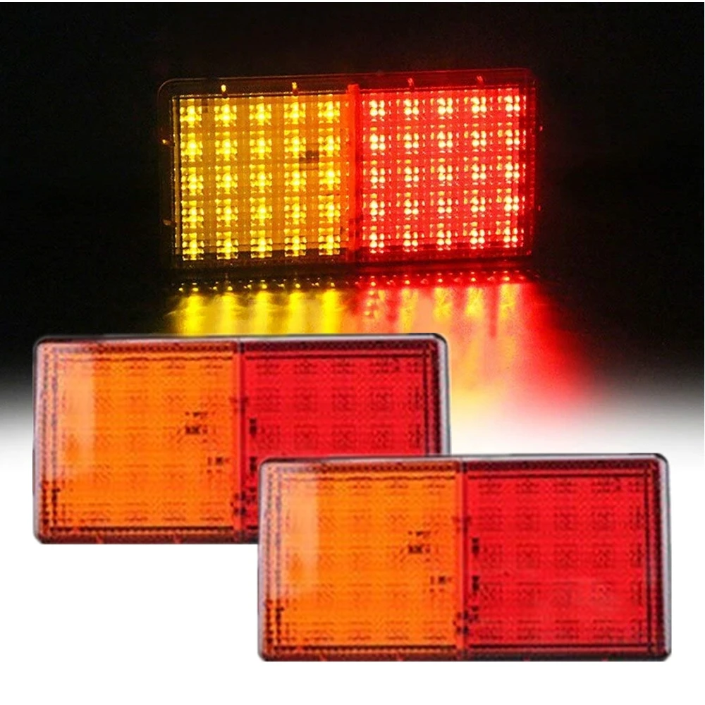 

12V Car Truck Rear Taillights 50 LED Left Right Brake Stop Warning Lamps New Rectangular Tail Light For Campers Buses Vans