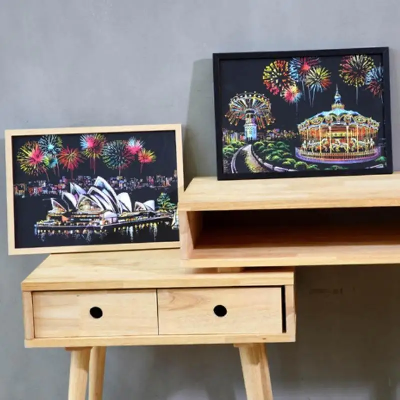 

Scratch Painting Toy Colorful City Adult Decompression Scene Handmade Birthday Scratch Painting Creative Night Diy Gift X1B0