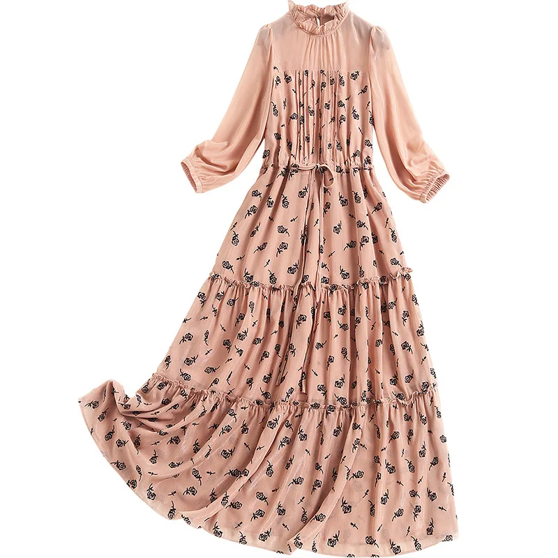 

Women girls ruffles stand collar cute dress spring summer 2021 designer lantern sleeve drawstring waist a-line elegant dresses