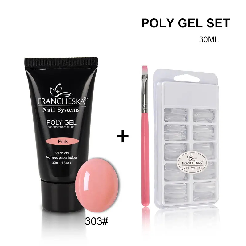 poly gel 303 kits 30 г полигелевые наборы, 7 цветов, строительный полигелевый набор, Быстросохнущий дизайн ногтей, наращивание ногтей, натуральный Твердый акриловый гелевый набор - Цвет: poly gel 303 kits