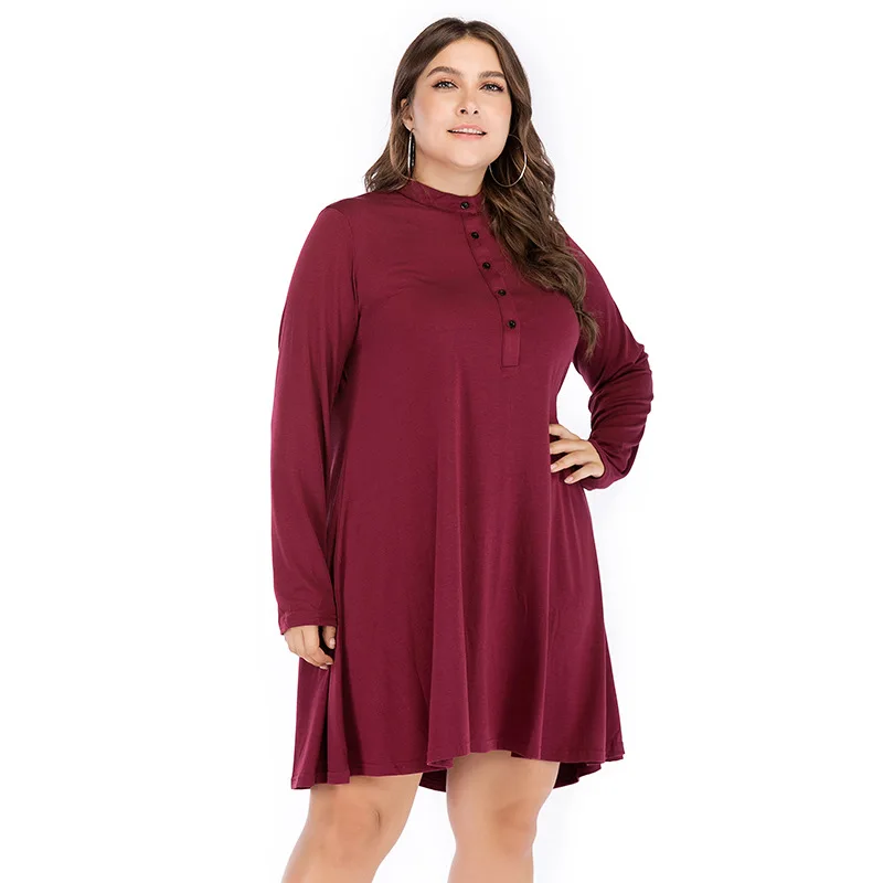 

Spring Autumn Plus Size Dress Women Loose Casual Solid Color Long Sleeve Mini Party Dresses for Ladies JR8171