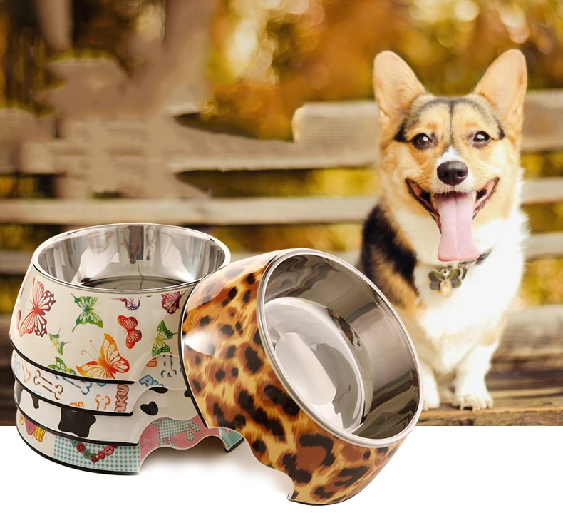 Леопардовая миска для кошек миски из нержавеющей стали еды собак домашних