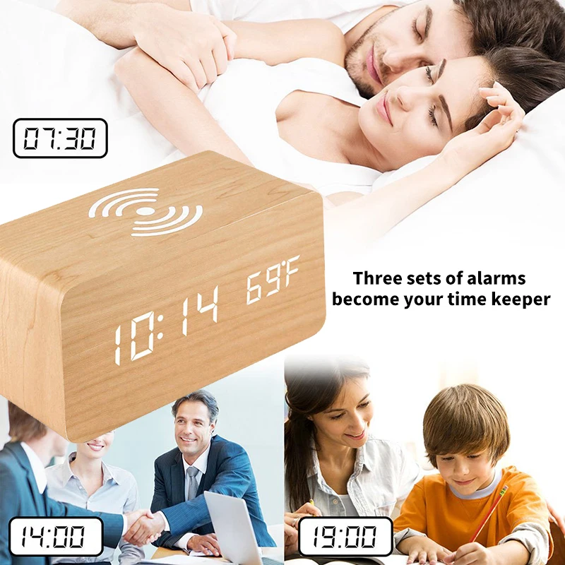 

LED Wooden Alarm Clock Watch Table Voice Control Digital Wood Despertador Electronic Desktop USB/AAA Powered Clocks Table Decor