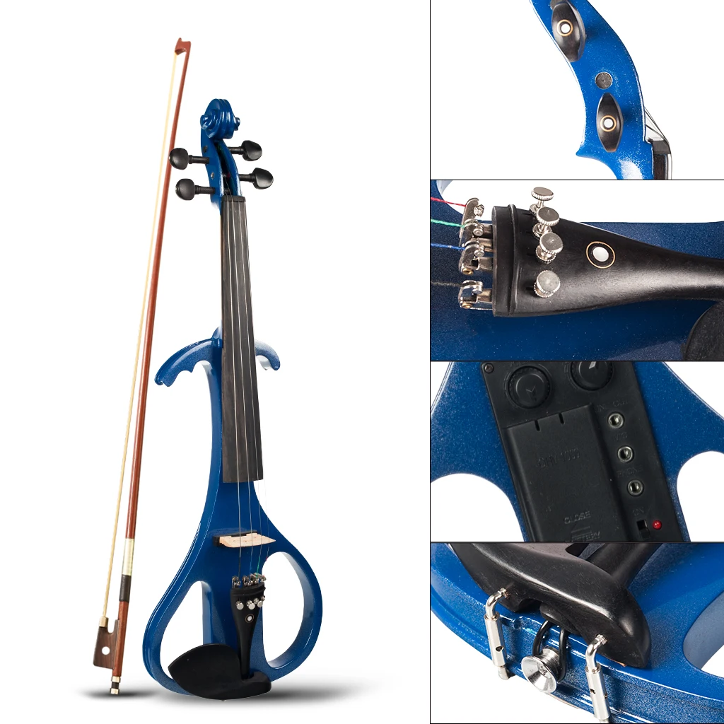 NAOMI Electric Violin Set Solidwood Silent Violin Ebony Tailpiece w/ Four Fine Tuners Fingerboard Chin Rest Blue Violin Set enlarge