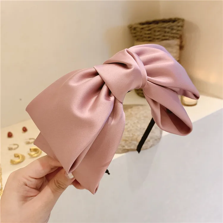 

beautiful pink New big bow bezel Headwear Women Headband Girls Vintage bow Hair Bands wide Hairband hoop for hair Accessories