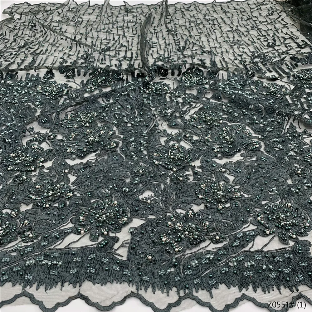 

Beautiful 3D Flowers Lace French Tulle Mesh Lace Fabric with Beads Handmade Beads Lace Fabrics for Nigeria Party Z0551