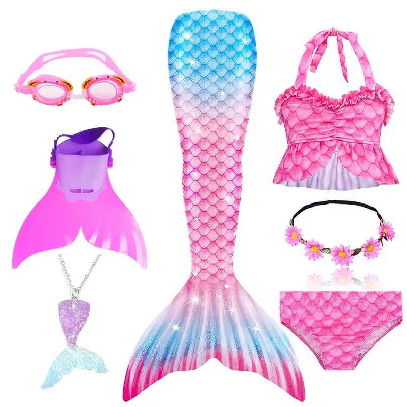 Детский женский костюм русалочки с венком купальный бикини хвостом и
