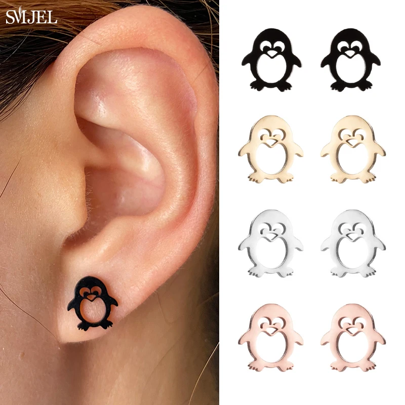 

Fashion Lovely Penguin Stud Earrings for Women Black Stainless Steel Earrings Men Punk Korean Animal Ear Piercing Jewelry Mini